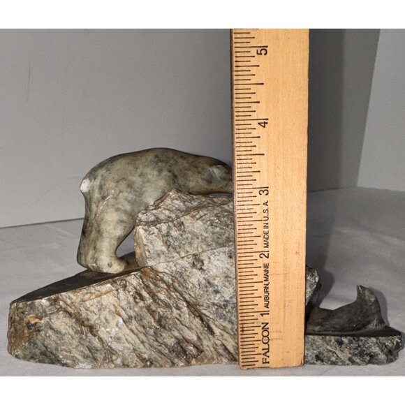 Ben Saclamana Original art sculpture Inuit Soapstone large Bear Seal Carving aut - Picture 14 of 16